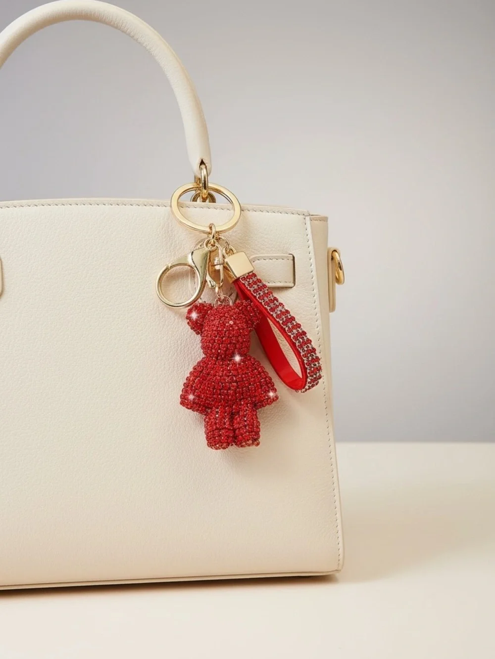 Red Crystal Teddy Bear Charm with Rhinestone Strap